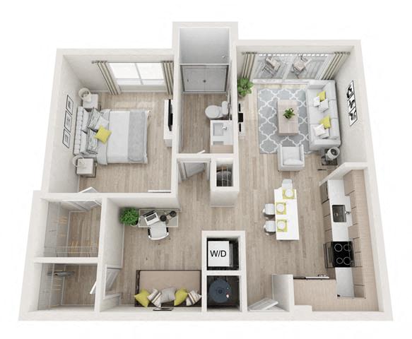 Floor plan for 1 bed, 1 bath, 790 sqft