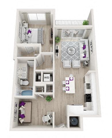 Floor plan for 1 bed, 1 bath, 799 sqft