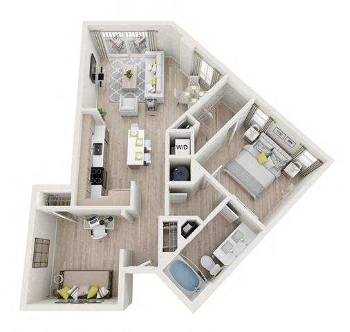 Floor plan for 1 bed, 1 bath, 867 sqft