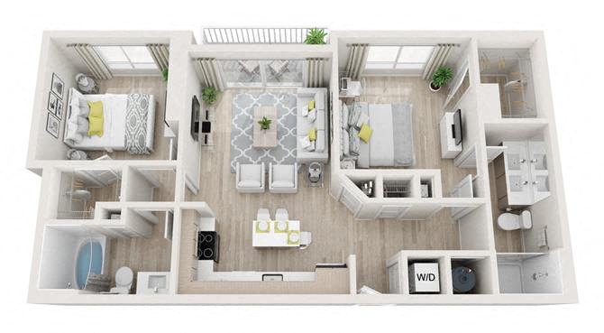 Floor plan for 2 beds, 2 baths, 914 sqft