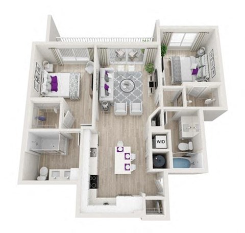 Floor plan for 2 beds, 2 baths, 954 sqft