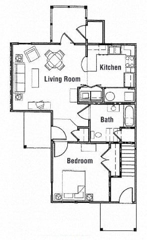 Floor plan for 1 bed, 1 bath, 700 sqft