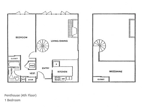 Floor plan for 1 bed, 1 bath, 1048 sqft