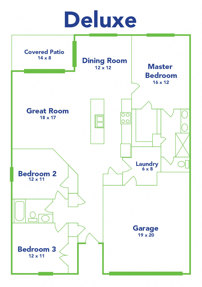 Floor plan for 3 beds, 2 baths, 1590 sqft