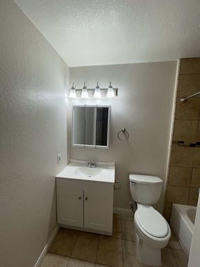 N. Hollywood apartment for rent - a bathroom with a toilet and a sink and a mirror