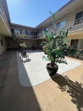 N. Hollywood apartment for rent - a courtyard with a potted tree and a chair
