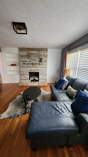 Kingsport house for rent - A living room with a fireplace and a couch.