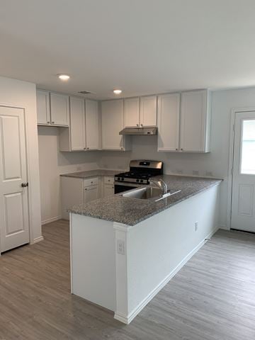 San Antonio house for rent - a kitchen with white cabinets and a granite counter top