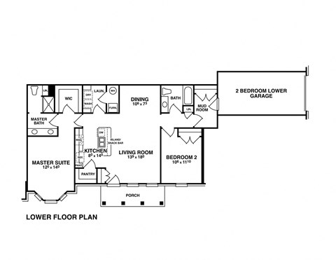 Floor plan for 2 beds, 2 baths, 1300 sqft