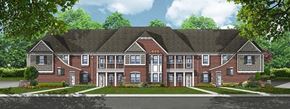 Shelby Township apartment for rent - a rendering of a large brick house with a driveway and trees