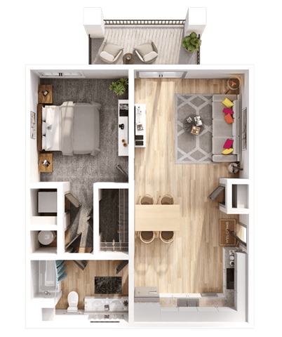 Floor plan for 1 bed, 1 bath, 699 sqft