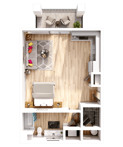 Floor plan for studio, 1 bath, 581 sqft