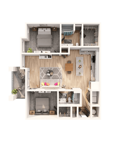 Floor plan for 2 beds, 2 baths, 1080 sqft