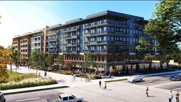 Liberty apartment for rent - a rendering of an apartment building on a city street