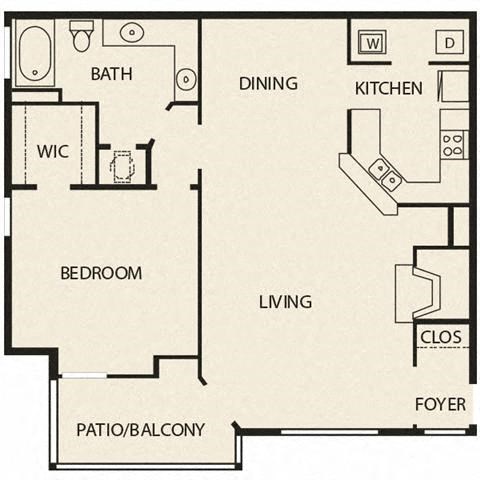 Floor plan for 1 bed, 1 bath, 921 sqft