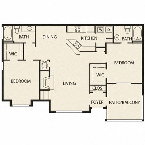 Floor plan for 2 beds, 2 baths, 1190 sqft