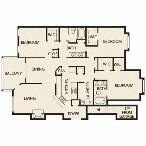 Floor plan for 3 beds, 2 baths, 1858 sqft