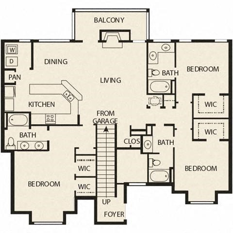 Floor plan for 3 beds, 2 baths, 1874 sqft