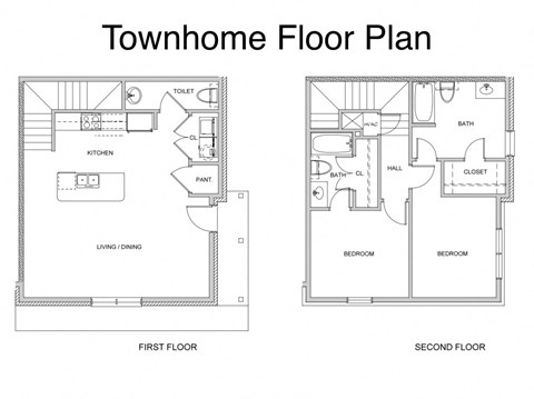 Floor plan for 2 beds, 2.5 baths, 1218 sqft