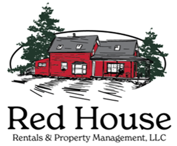 St. Johnsbury apartment for rent - a design of a red house with christmas trees and a black background