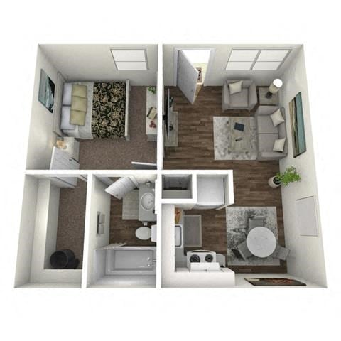 Floor plan for 1 bed, 1 bath, 405 sqft