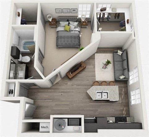 Floor plan for 1 bed, 1 bath, 695 sqft