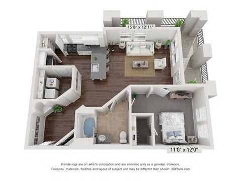 Floor plan for 1 bed, 1 bath, 794 sqft