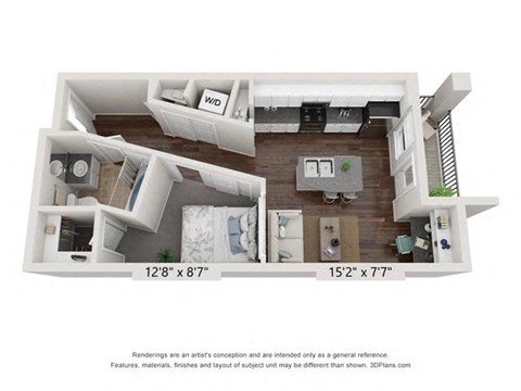 Floor plan for studio, 1 bath, 502 sqft