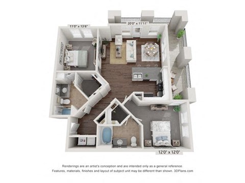 Floor plan for 2 beds, 2 baths, 1016 sqft
