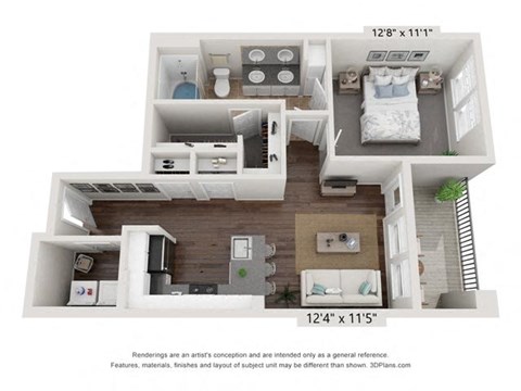 Floor plan for studio, 1 bath, 655 sqft