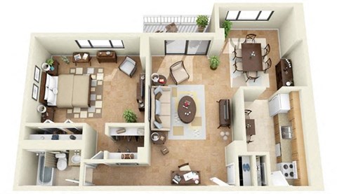 Floor plan for 1 bed, 1 bath, 949 sqft
