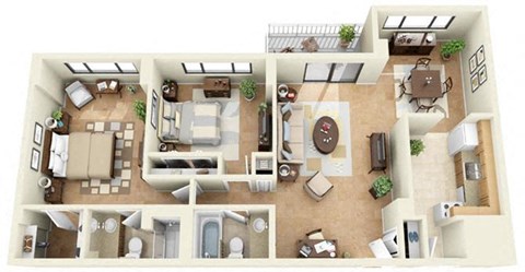 Floor plan for 2 beds, 2 baths, 1093 sqft