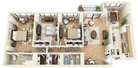 Floor plan for 3 beds, 2 baths, 1442 sqft