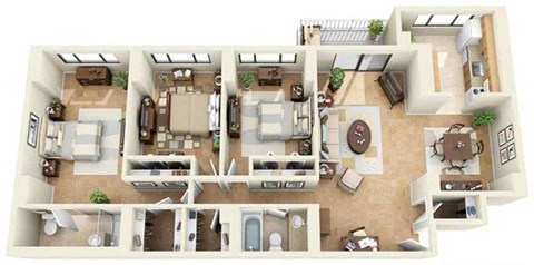 Floor plan for 3 beds, 2 baths, 1410 sqft