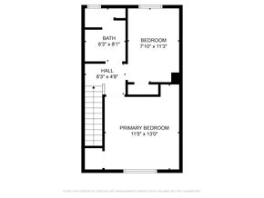 Clairton house for rent - A floor plan of a room with a primary bedroom, a hallway, and a bathroom.