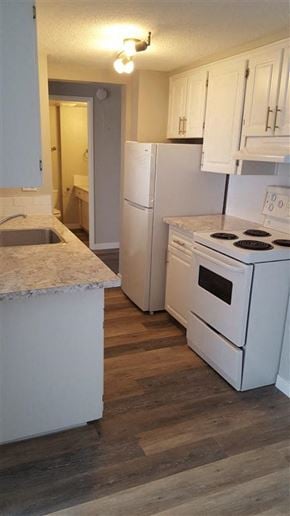 New Westminster apartment for rent - A white kitchen with a white fridge and stove.