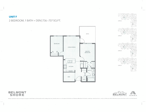 Floor plan for 2 beds, 1 bath, 736 sqft