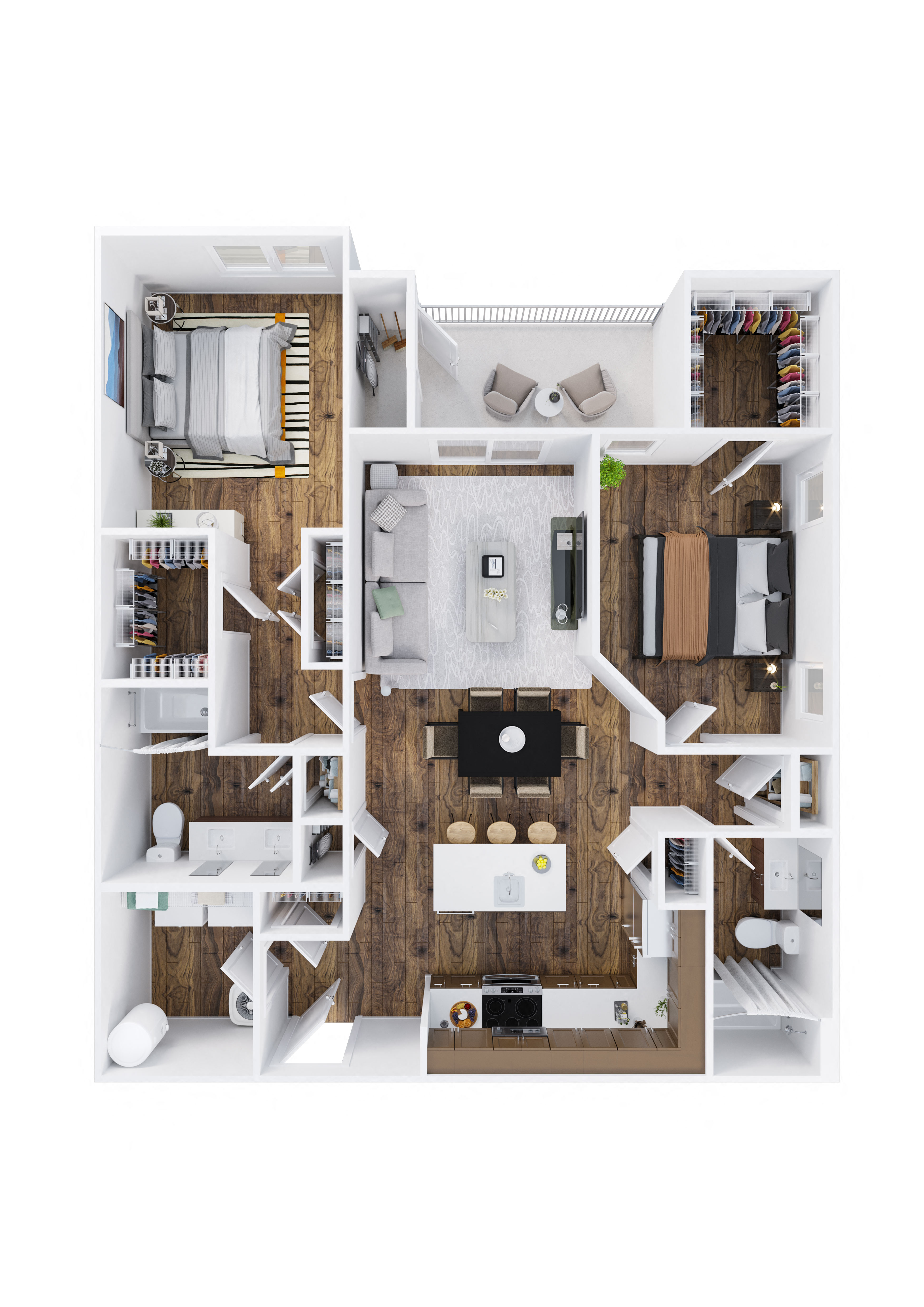 Floor plan for 2 beds, 2 baths, 1220 sqft
