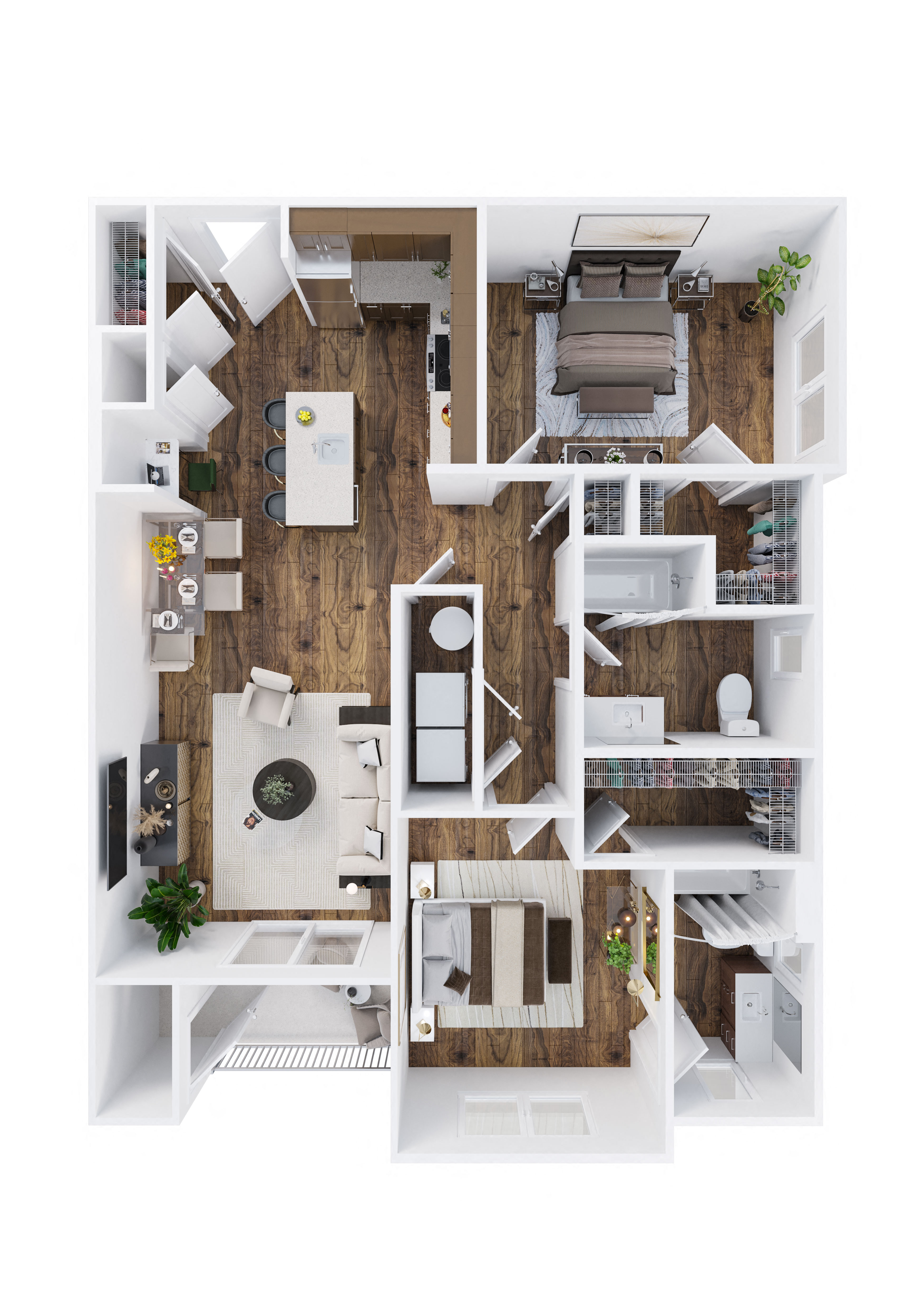 Floor plan for 2 beds, 2 baths, 1097 sqft