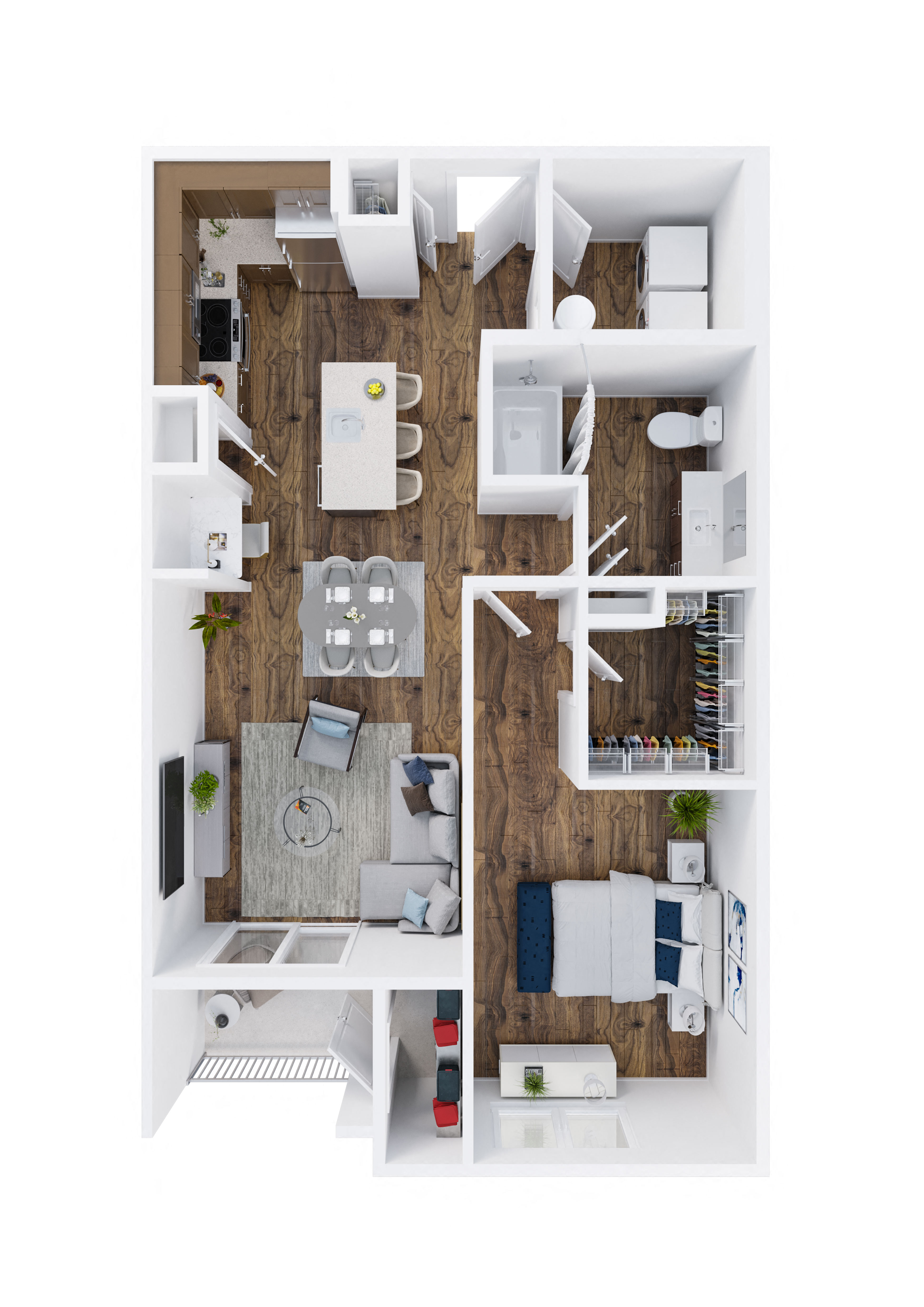 Floor plan for 1 bed, 1 bath, 859 sqft
