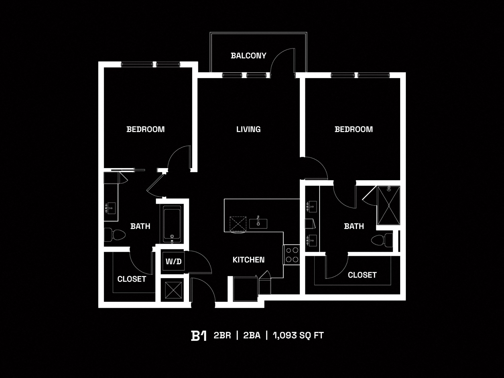 Floor plan for 2 beds, 2 baths, 1055 sqft