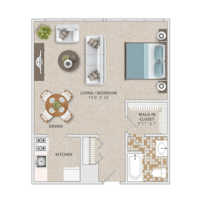 Floor plan for studio, 1 bath, 550 sqft