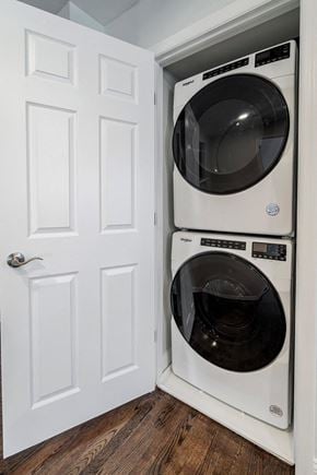 Neptune apartment for rent - a white washer and dryer in a small closet