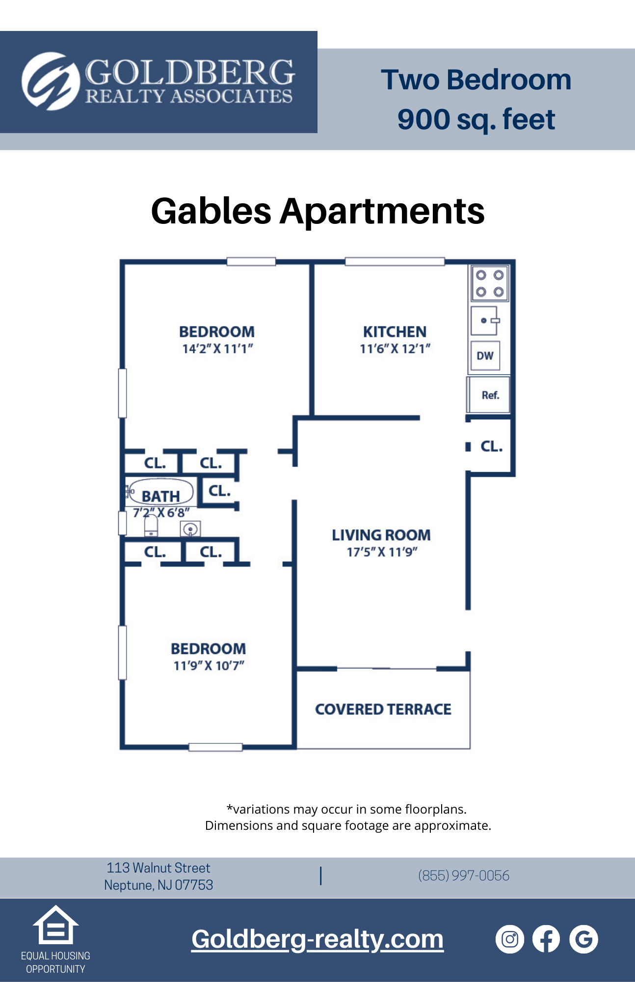 Floor plan for 2 beds, 1 bath, 900 sqft