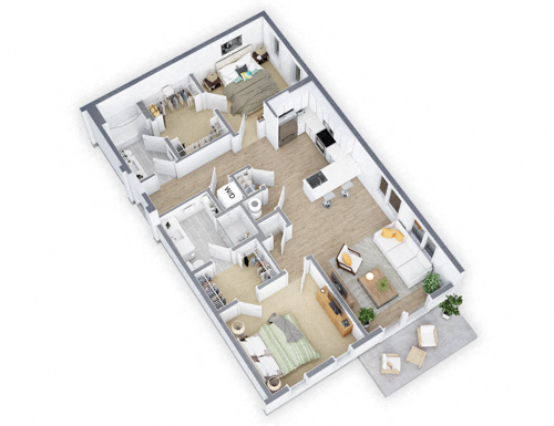 Floor plan for 2 beds, 2 baths, 1092 sqft