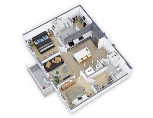 Floor plan for 2 beds, 2 baths, 990 sqft
