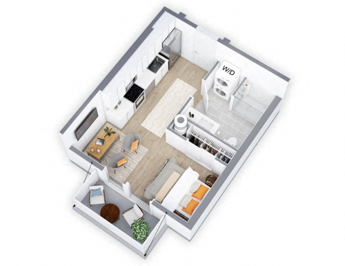 Floor plan for studio, 1 bath, 370 sqft