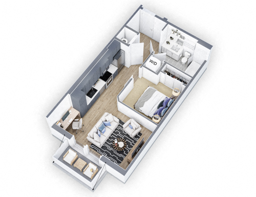 Floor plan for 1 bed, 1 bath, 558 sqft