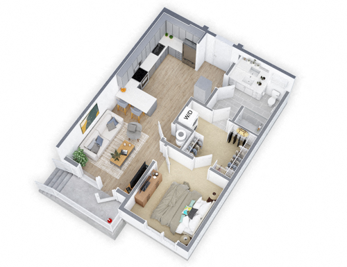 Floor plan for 1 bed, 1 bath, 719 sqft