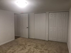 Washington apartment for rent - a bedroom with three closets and a carpeted floor